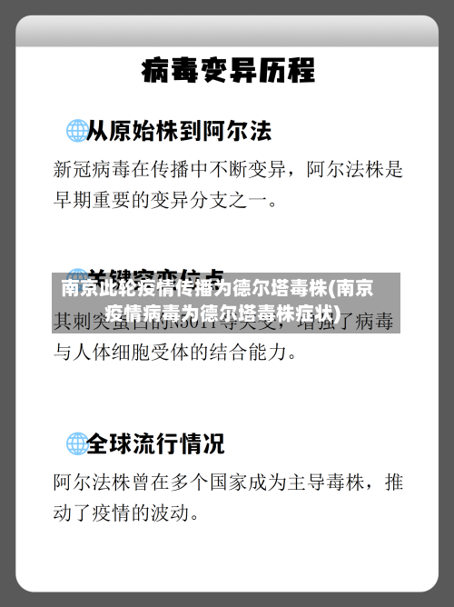 南京此轮疫情传播为德尔塔毒株(南京疫情病毒为德尔塔毒株症状)